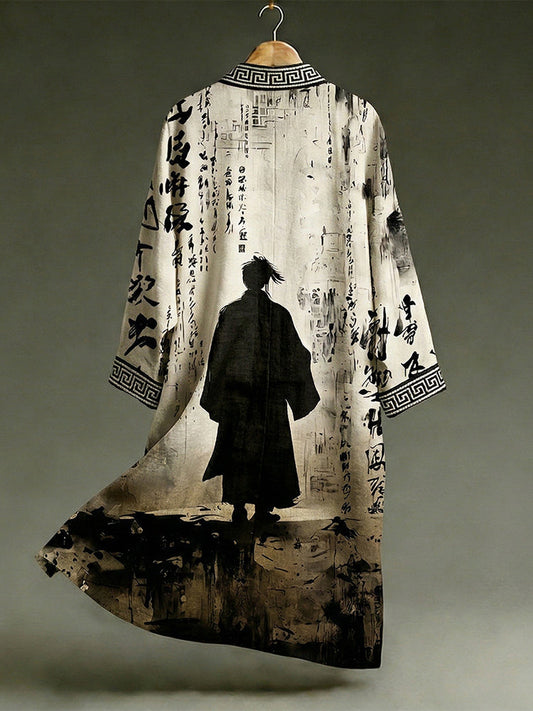 Japanese Style Calligraphy Art Pattern Casual Kimono
