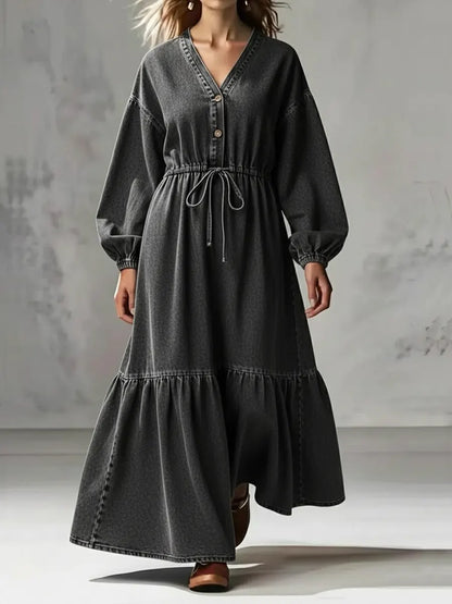 Casual V-Neck Denim Cotton Dress