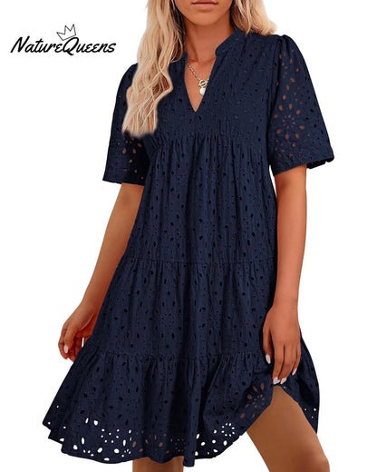 Elegant Hollow Out Lace Ruffle Casual Mini Dress