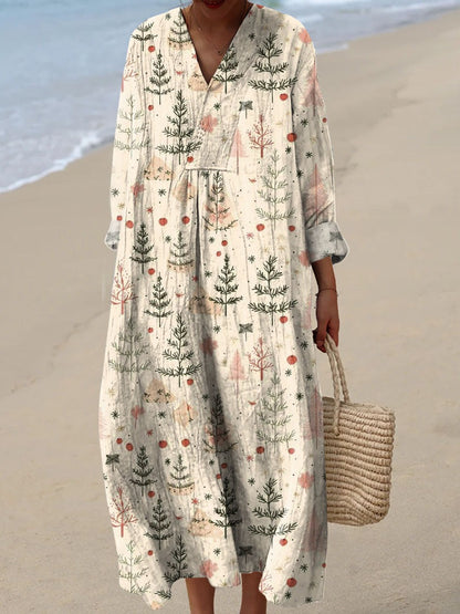 Christmas Tree Art Print Buttoned Cardigan Sweater