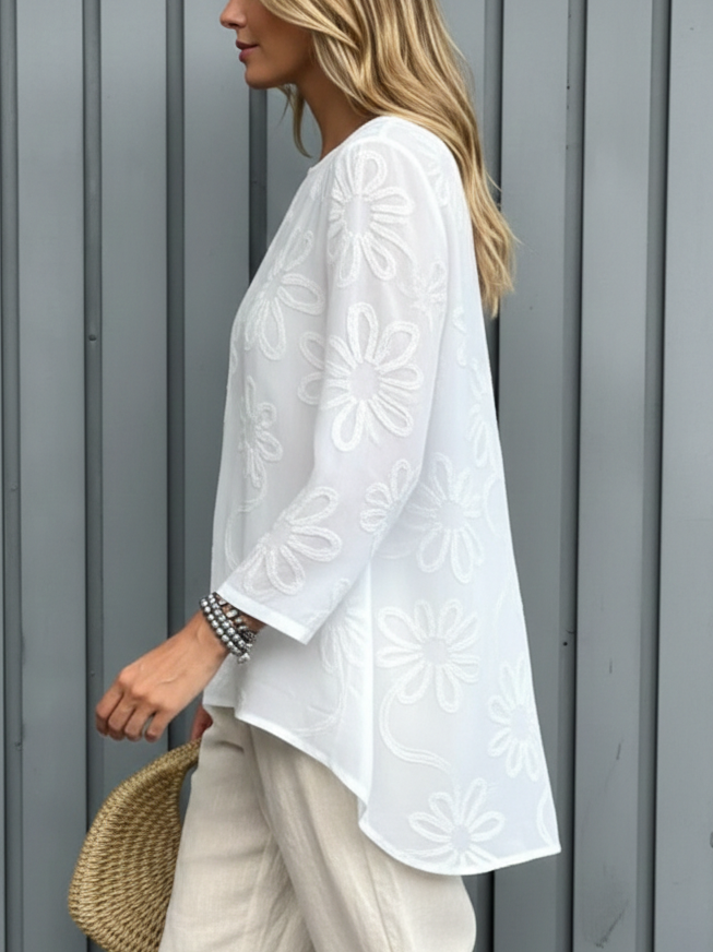 Casual Floral Embroidered 100% Cotton Shirt Top