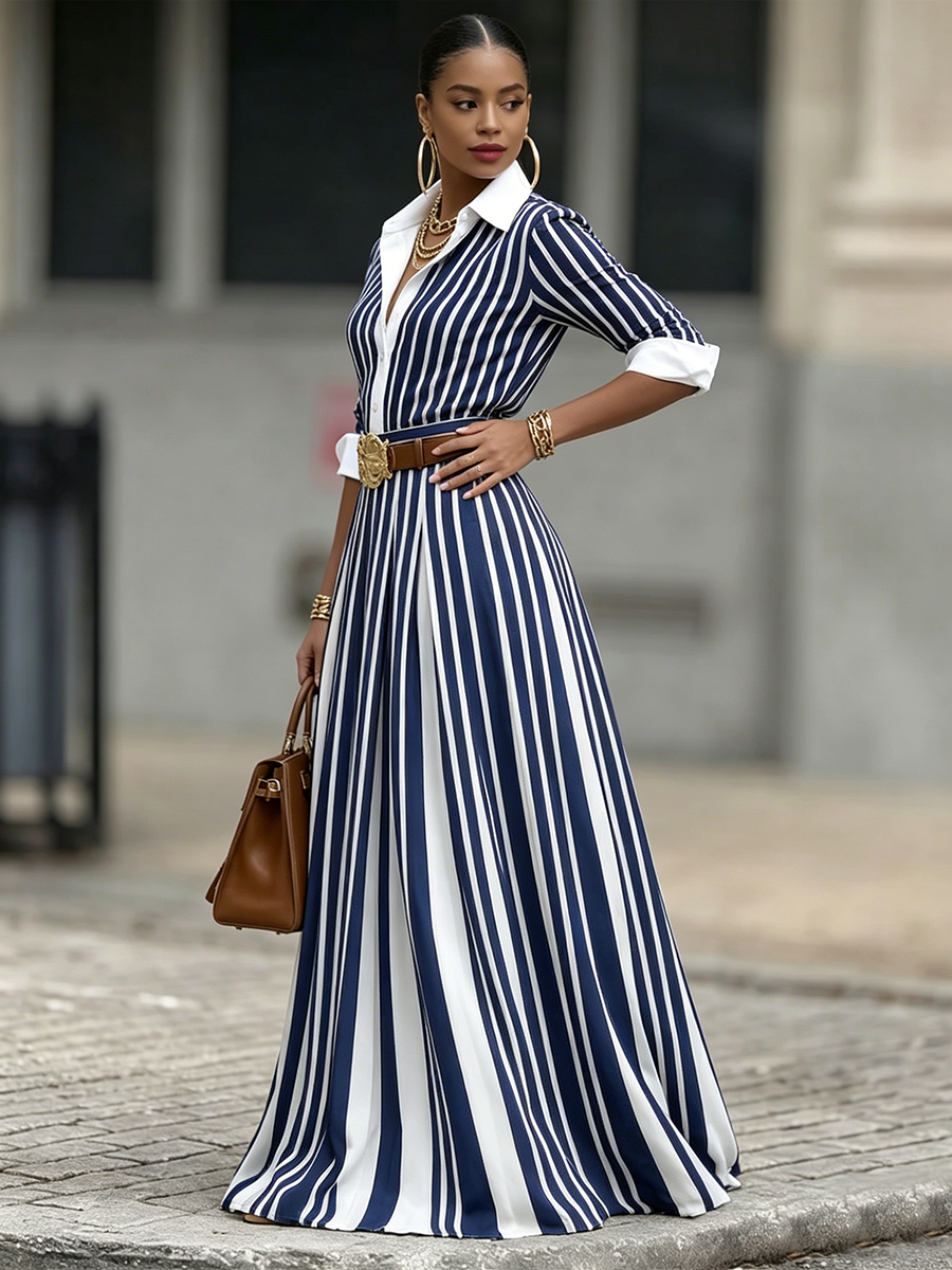 Stylish and Elegant Artistic Striped Maxi Dress
