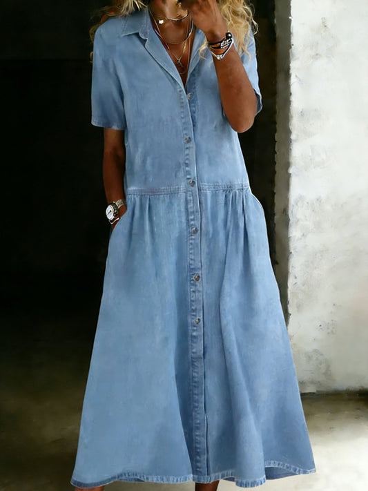 Casual Stylish Denim Loose Shirt Dress