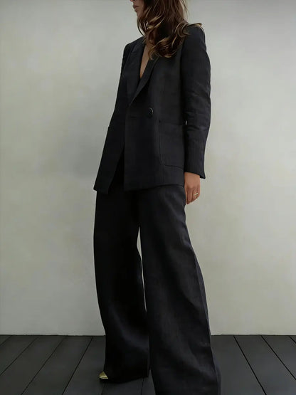 Minimalist Cotton-Linen Suit with Wide-Leg Pants