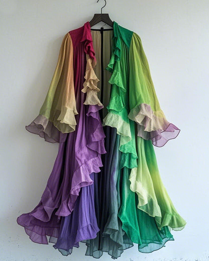 Color-Blocking Rainbow Ruffle Coat 3818