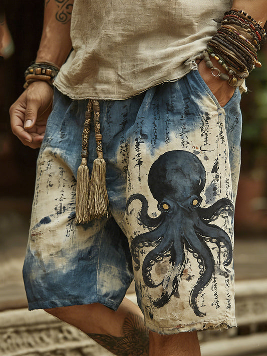 Vintage Japanese Art Octopus Tie-Dye Shorts