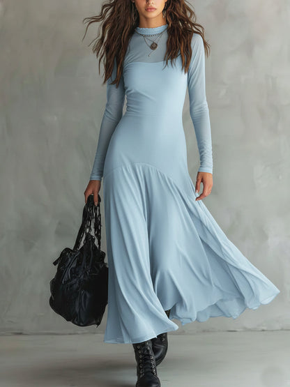 Elegant Mesh Sheer Multi-Layered Stretch Maxi Dress