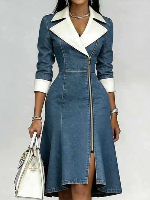 Slim-Fit Patchwork Denim Dress