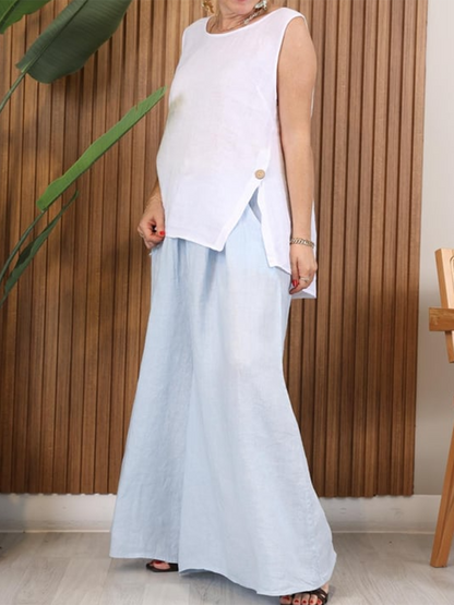 Button-Down Slit Linen Top