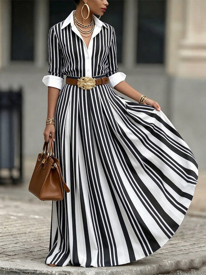 Stylish and Elegant Artistic Striped Maxi Dress