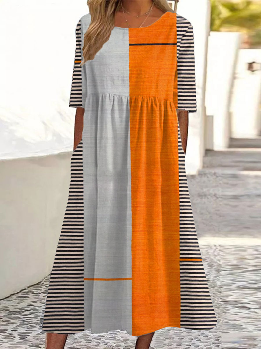 Vintage Boho Geometry Art Print Casual Dress