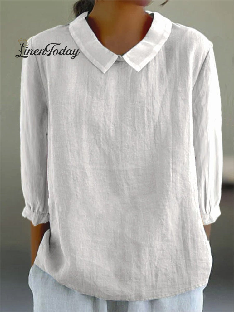 Solid Color Casual Cotton and Linen 3/4-Sleeve Shirt
