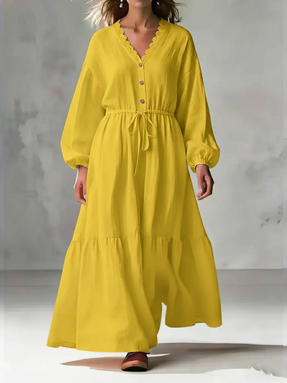 Cozy Linen and Cotton Long-Sleeved Dress