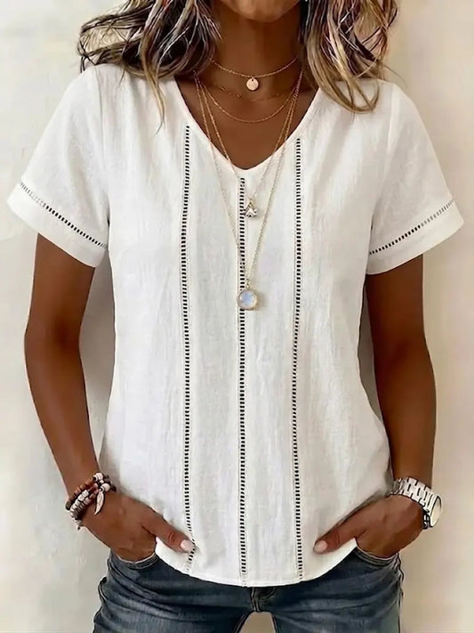 Simple Hollow-Out Decorative Cotton Linen Top
