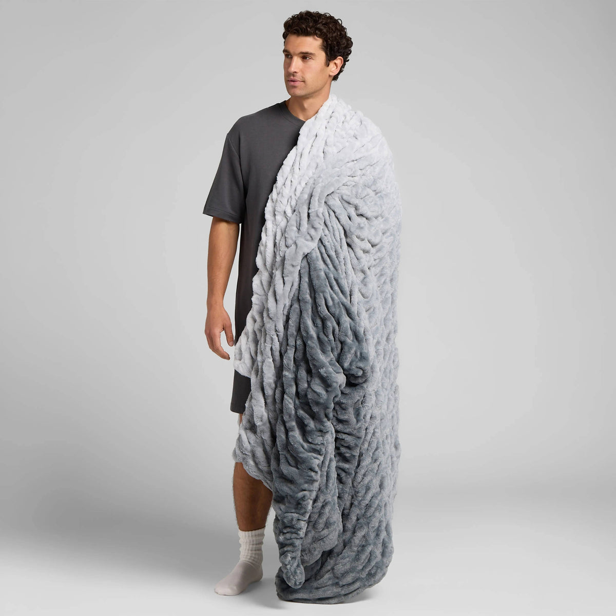 Grey Dreamer plush blanket shown at full length