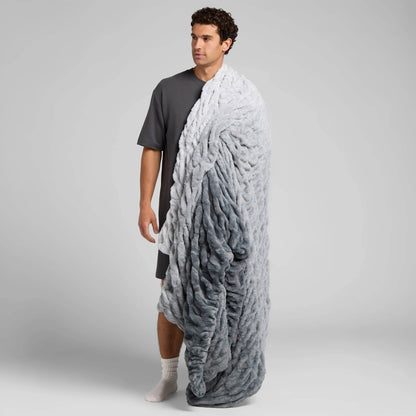 Grey Dreamer plush blanket shown at full length