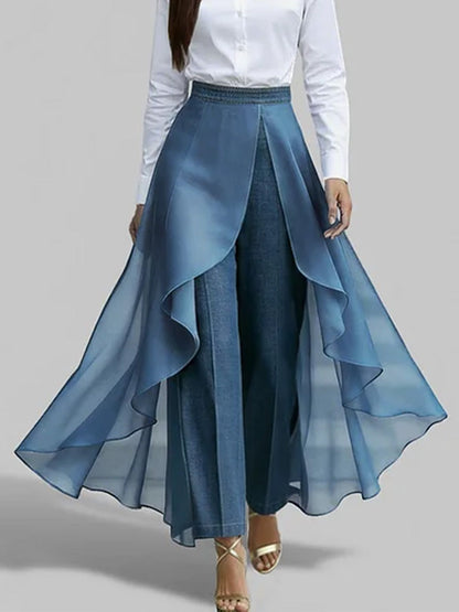 High-Waisted Casual Loose Chiffon Patchwork Jeans