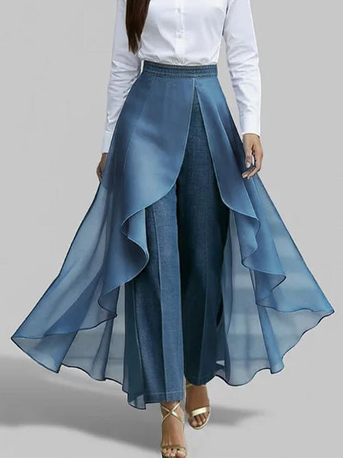High-Waisted Casual Loose Chiffon Patchwork Jeans