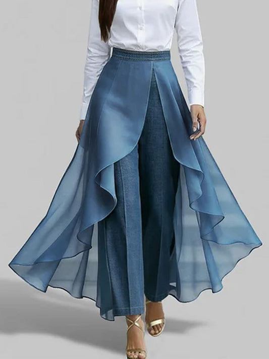 High-Waisted Casual Loose Chiffon Patchwork Jeans