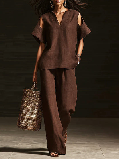 Elegant Off-the-Shoulder Top and Wide-Leg Pants Two-Piece Set
