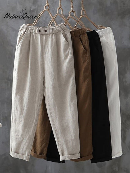 Solid Color Simple Versatile Loose Casual Cotton and Linen Pants
