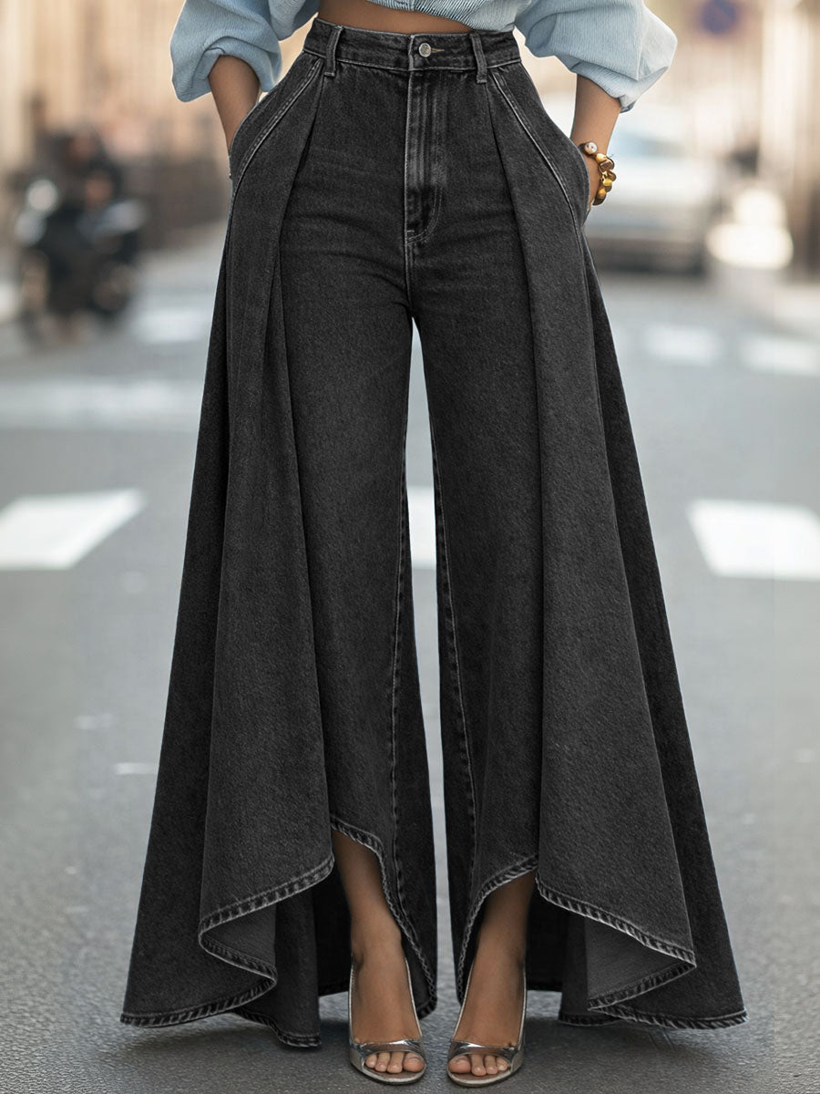 High-Waisted Loose-Fit Wide-Leg Jeans