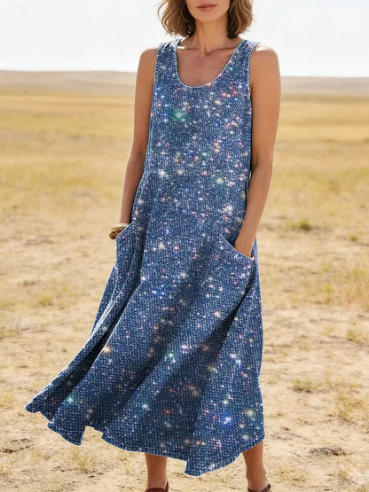 Art Print Casual Cotton Denim Dress