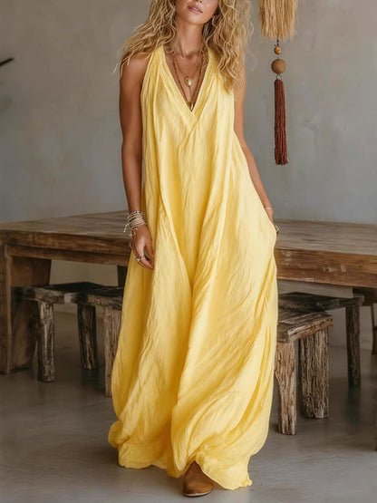 Casual Sleeveless Loose Pocket Vest Long Dress