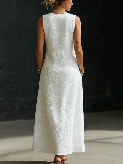 Elegant Floral Embroidery V-Neck Dress