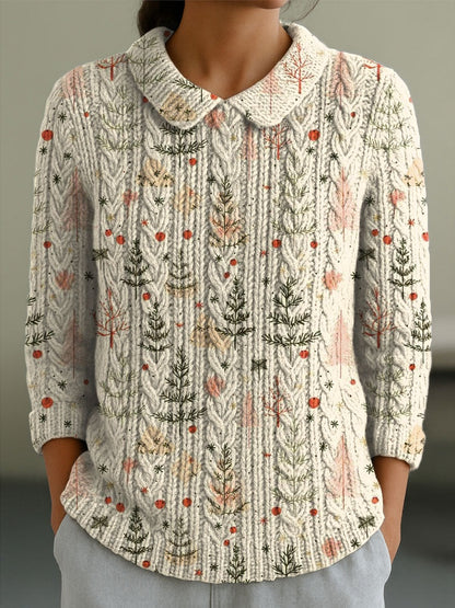 Christmas Tree Art Print Buttoned Cardigan Sweater