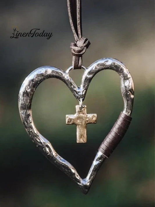 Vintage Cross Love Heart Pendant Necklace
