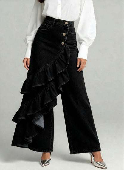 High-Waisted Relaxed Fit Wide-Leg Jeans with a Stylish Design