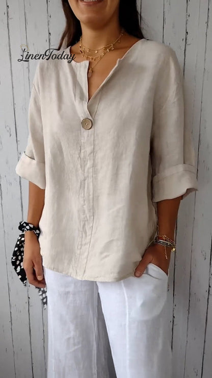 V-Neck Cotton and Linen Comfortable Top