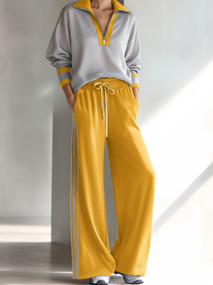 Casual Colorblock Sweatshirt and Pants Two-Piece Set