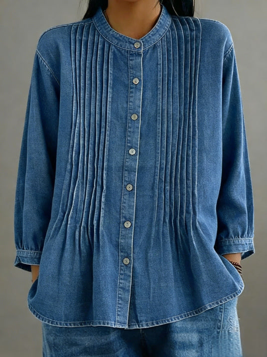 Casual Denim Pleated Shirt