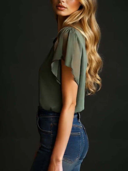 Vintage Embroidered Chiffon Short-Sleeve Shirt
