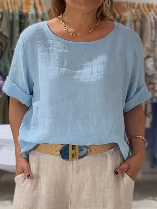 Front and Back Two-Way Casual Cotton and Linen Short-Sleeve Shirt