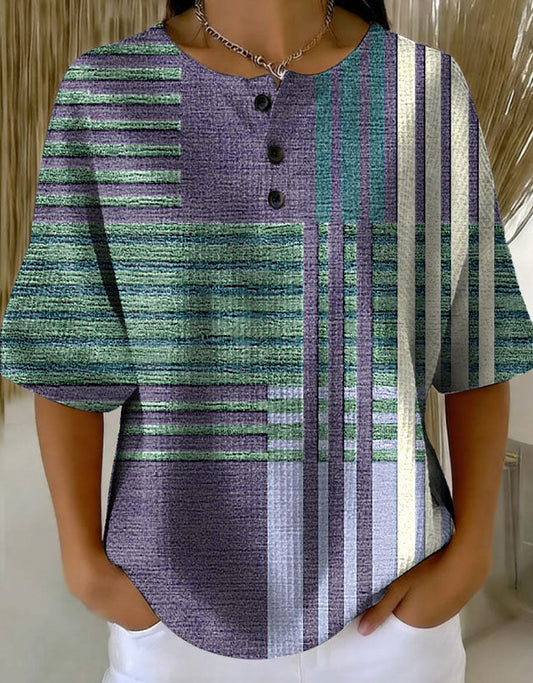 Retro Geometric Patchwork Abstraction Patterns Art Print Casual Waffle Cotton Shirt