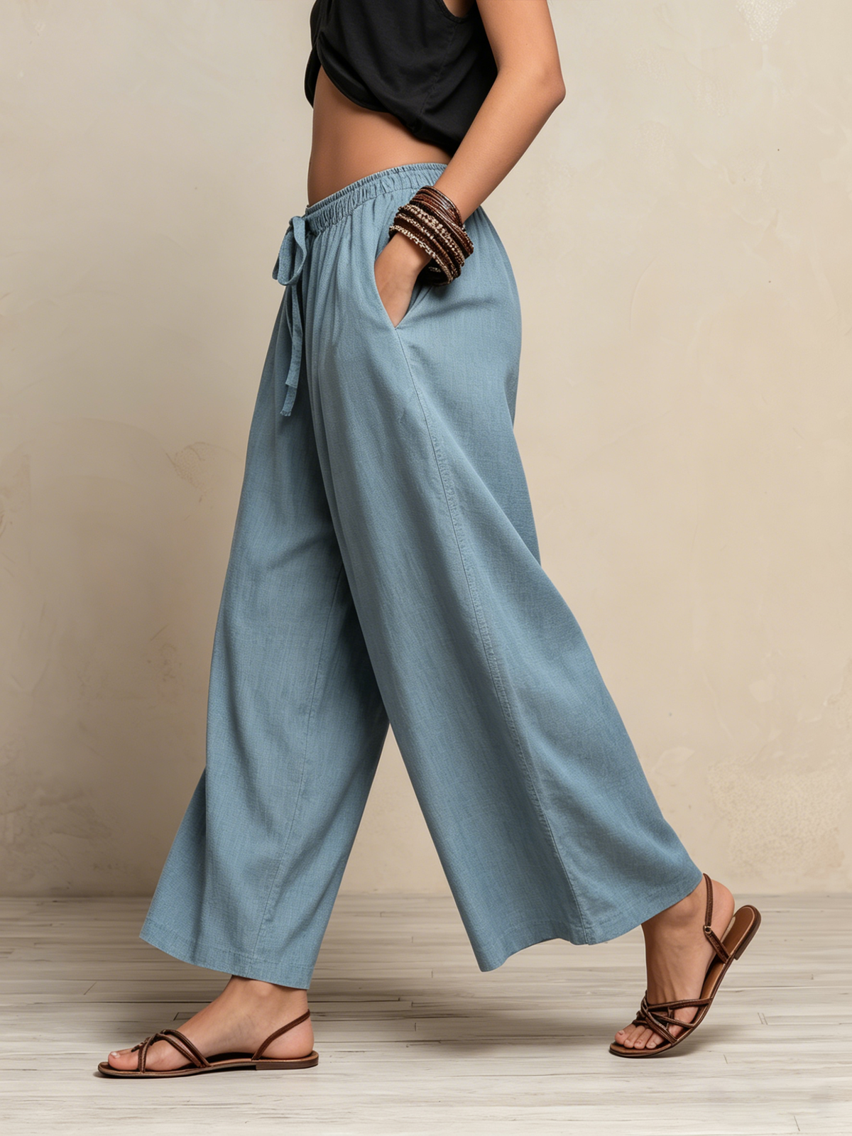 Light Wash Tencel Wide-Leg Palazzo Pants with Effortless Airy Style
