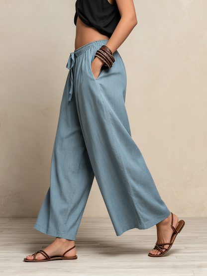 Light Wash Tencel Wide-Leg Palazzo Pants with Effortless Airy Style