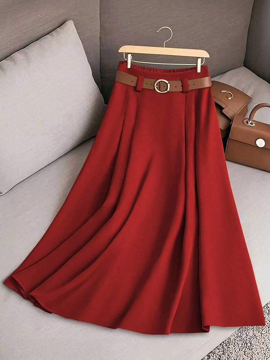 Solid Color High Waist A-Line Casual Skirt