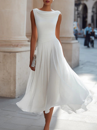 Solid Color Round Neck Sleeveless Casual Loose A-Line Dress