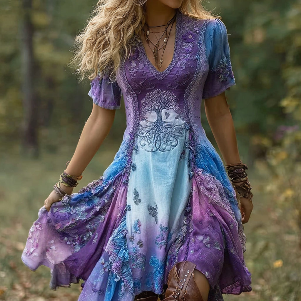 Vintage Viking Tree of Life Gradient Midi Dress