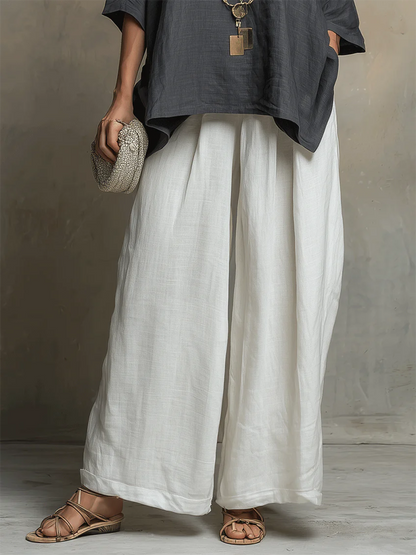 Cozy Cotton-Linen Irregular Top and Wide-Leg Pants Two-Piece Set
