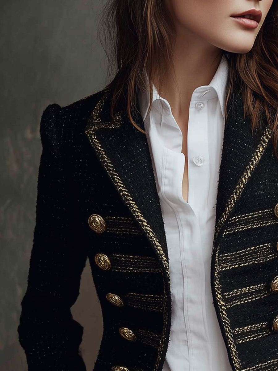 Chanel Style Metal Button Tweed Blazer