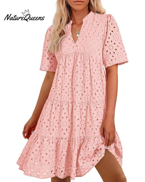 Elegant Hollow Out Lace Ruffle Casual Mini Dress