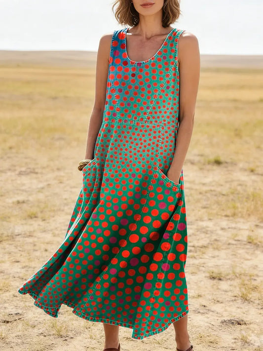 Abstract Pattern Art Print Casual Cotton Denim Dress