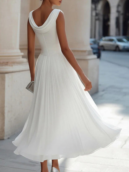 Solid Color Round Neck Sleeveless Casual Loose A-Line Dress