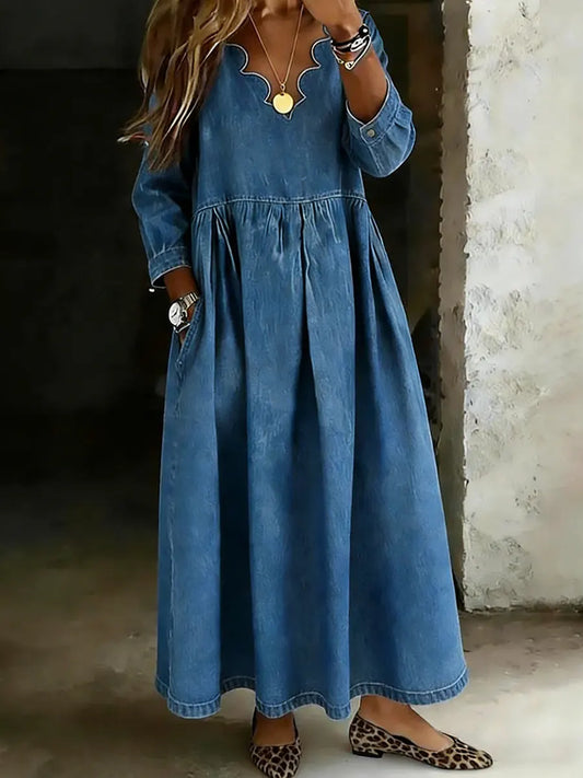 Casual Wavy Neckline Denim Skirt