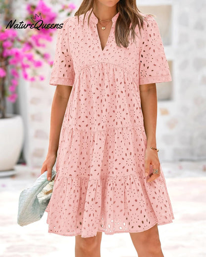 Elegant Hollow Out Lace Ruffle Casual Mini Dress